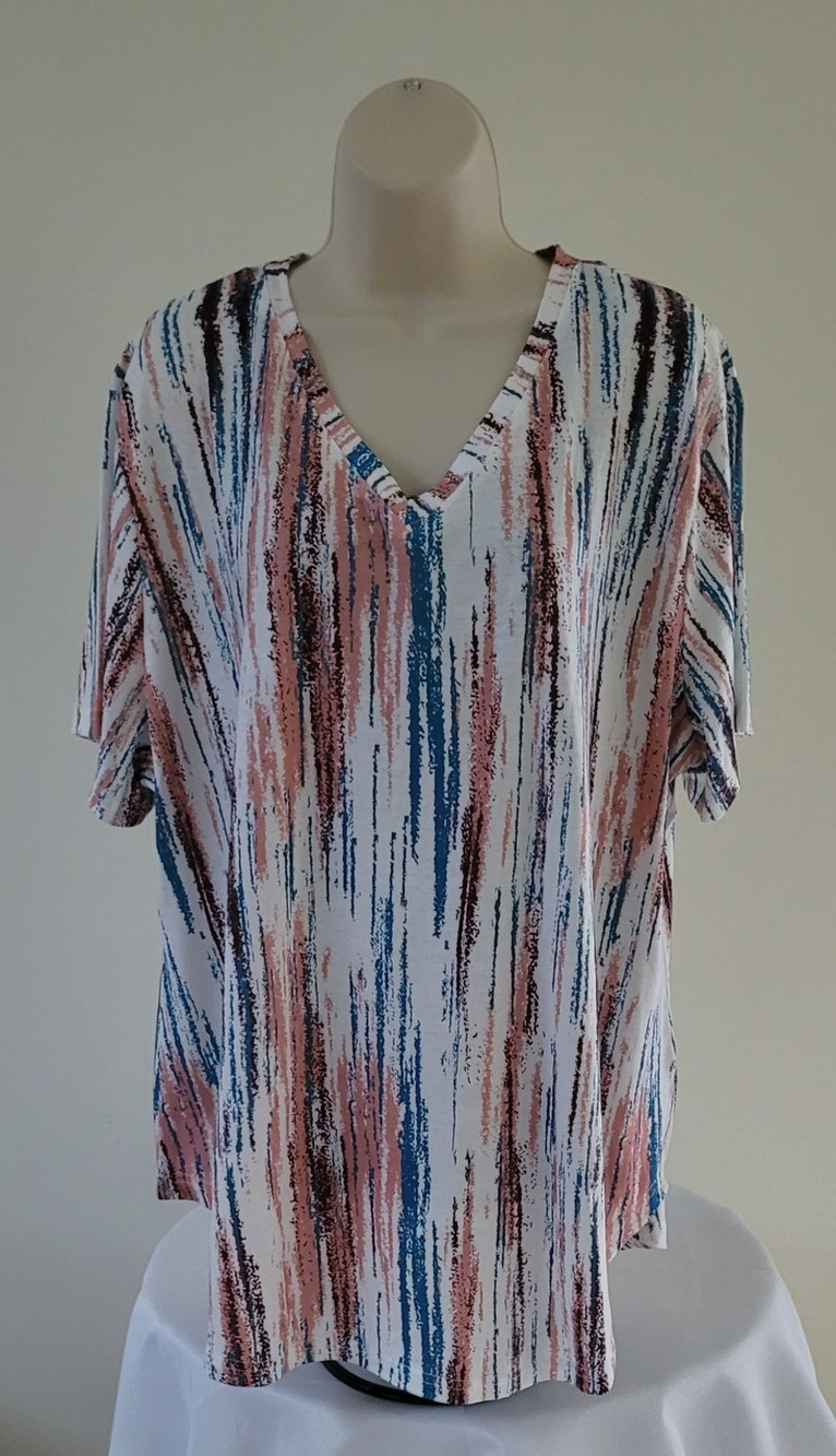 MOSHU Women's Multi-color Geometric Print V-neck Knit Top/Tunic-Sz 3XL NEW!
